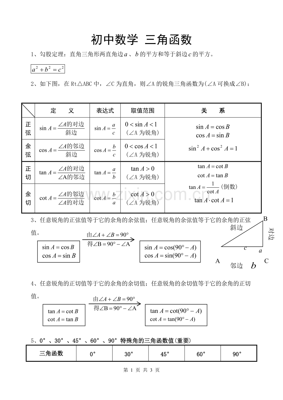 初三数学三角函数知识点.pdf_第1页