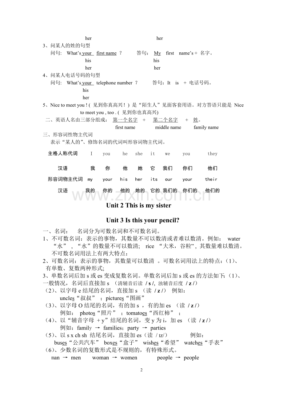 人教版七年级英语上册复习资料.doc_第2页