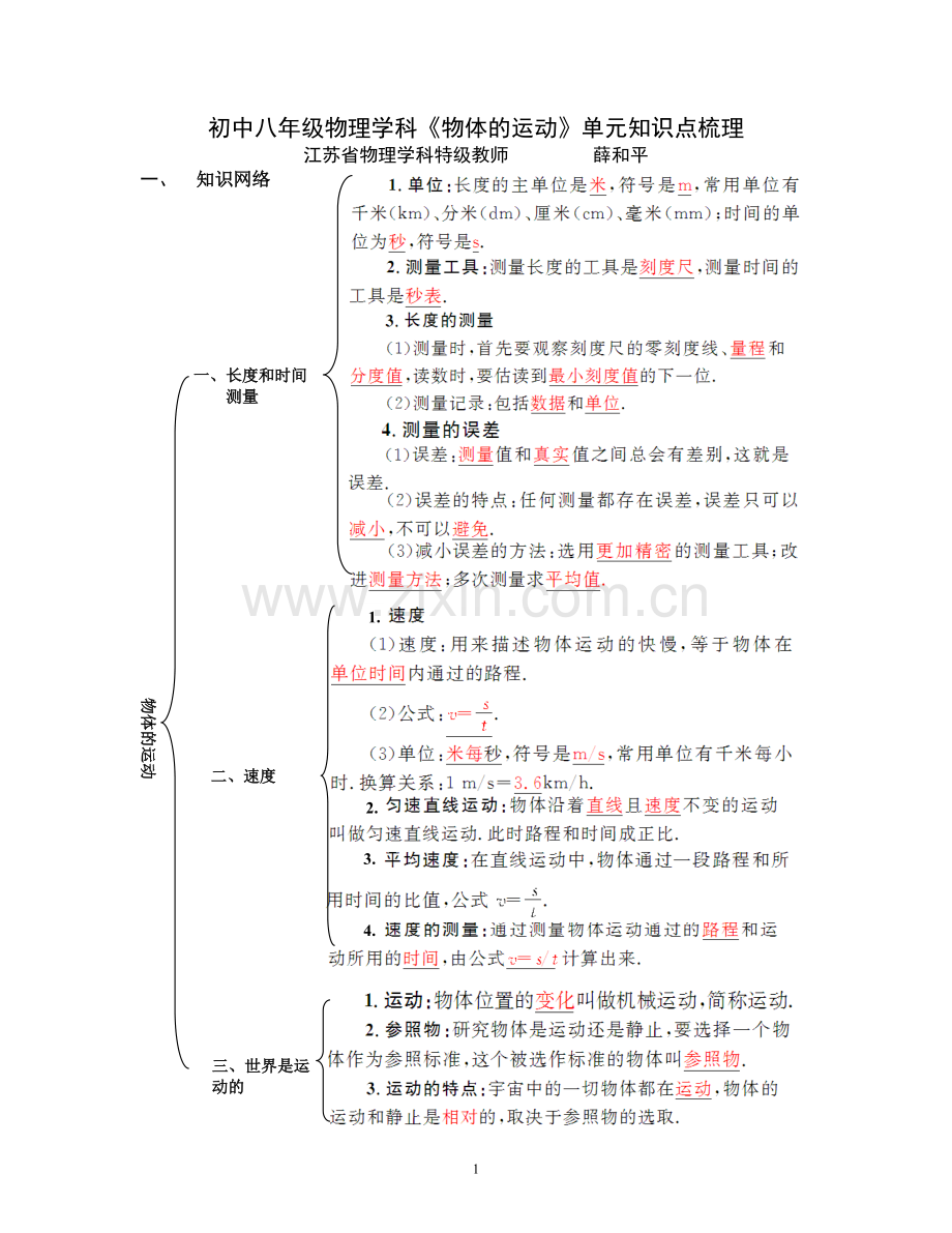 初中八年级物理学科《物体的运动》单元知识点梳理.pdf_第1页