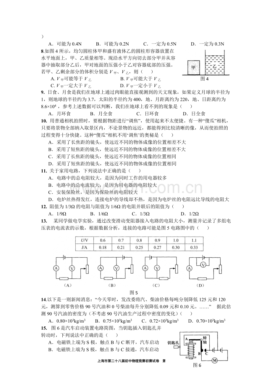 2014年上海大同杯物理竞赛初赛试卷(含答案)-共8页.pdf_第2页