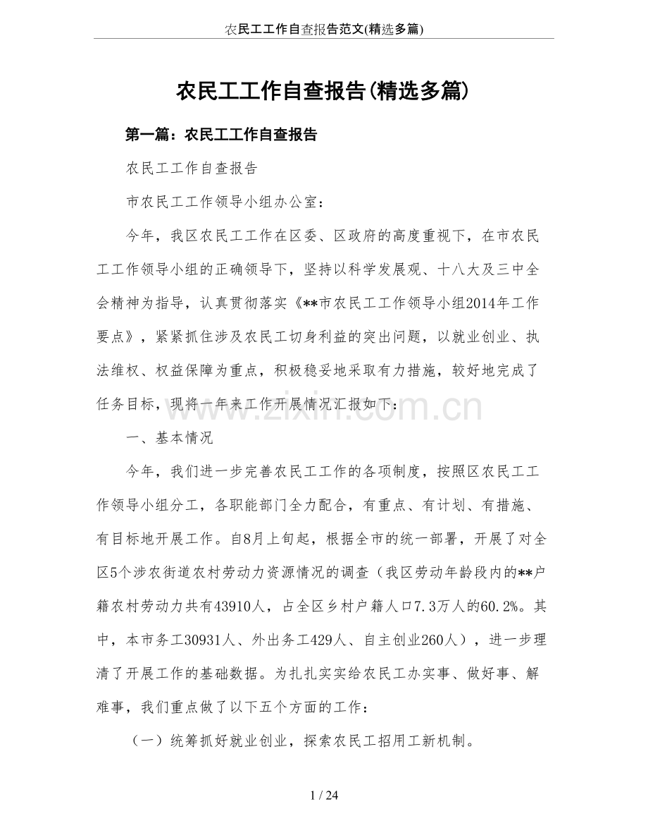 农民工工作自查报告范文(精选多篇).pdf_第1页