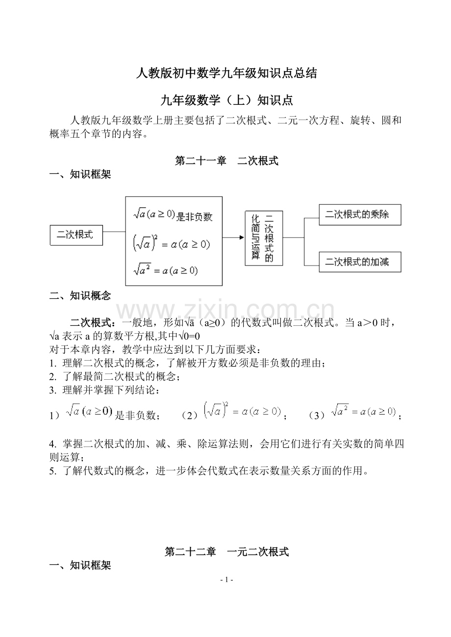 人教版初中数学九年级知识点总结.pdf_第1页