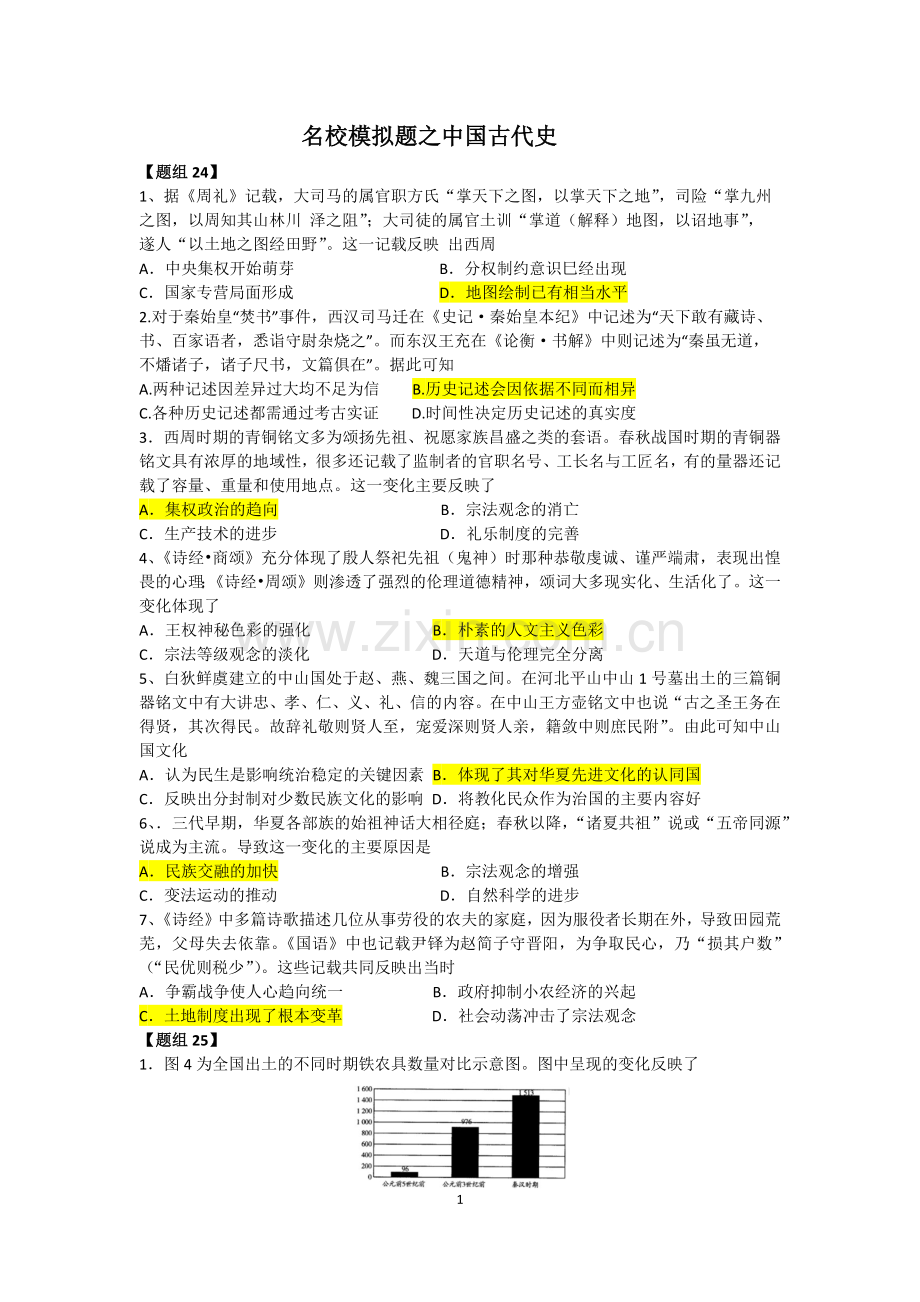 2019高考前选择题专练之古代史.doc_第1页