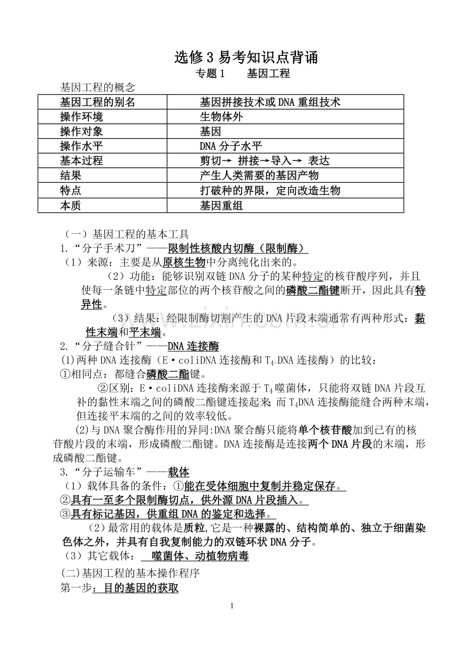 高中生物选修三全套知识点+填空【OK】.doc_第1页