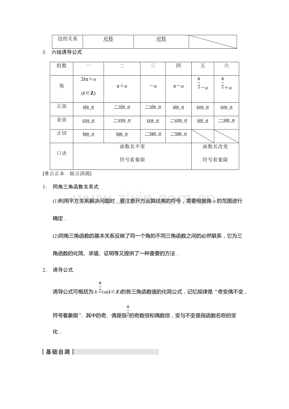 同角三角函数基本关系式及诱导公式-高考数学知识点总结-高考数学真题复习.pdf_第2页