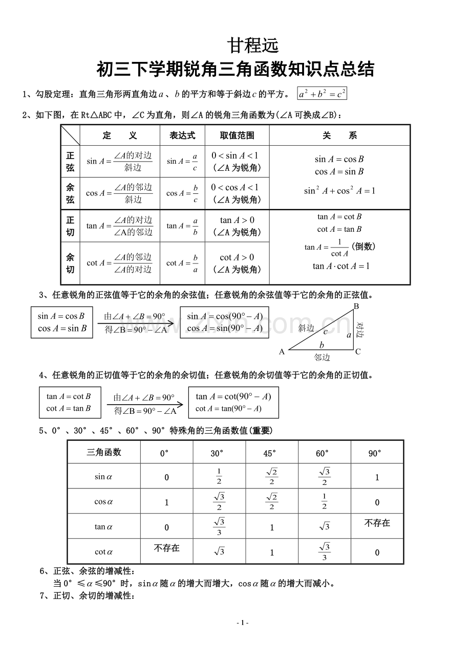 初中三角函数知识点总结.pdf_第1页