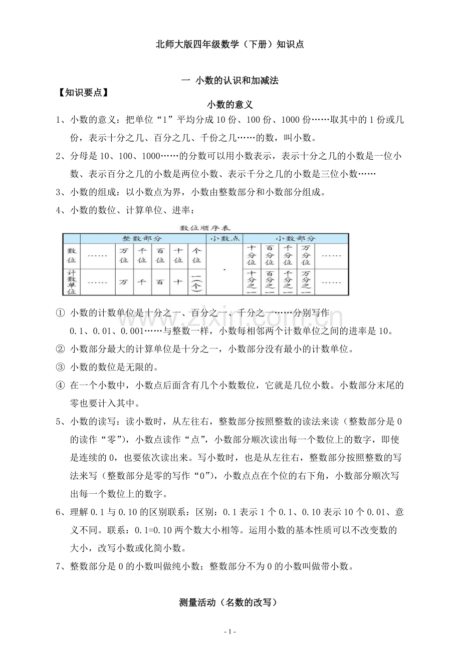 北师大版四年级数学(下册)知识点.pdf_第1页