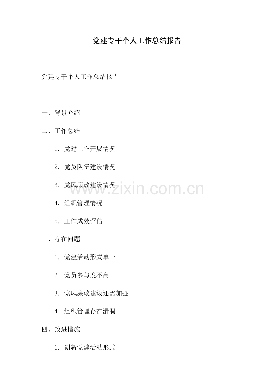 党建专干个人工作总结报告.docx_第1页