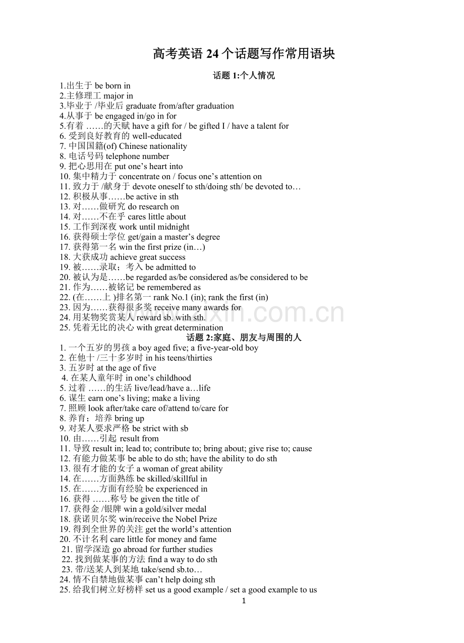 高考英语24个话题写作常用语块解析.doc_第1页