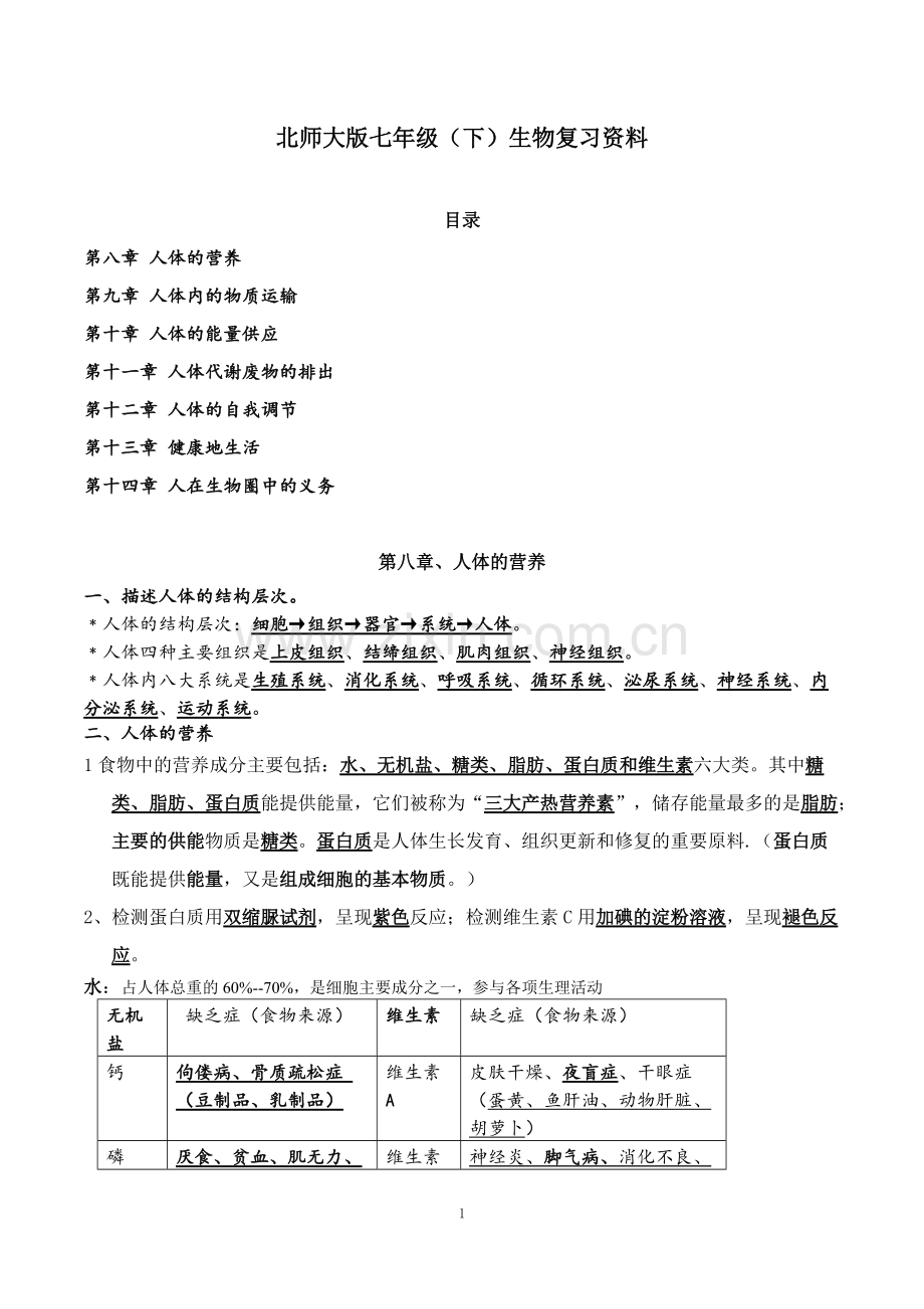 北师大版生物七年级下册知识点总结.pdf_第1页