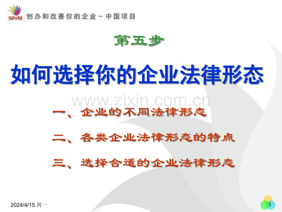 SYB创业培训第五步：如何选择你的企业法律形态(ppt文档).ppt_第1页