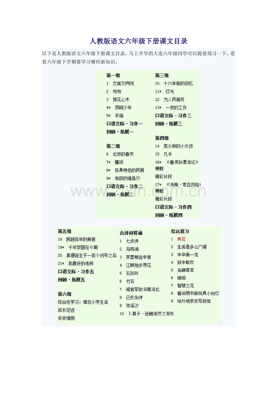 人教版语文六年级下册课文目录.doc_第1页