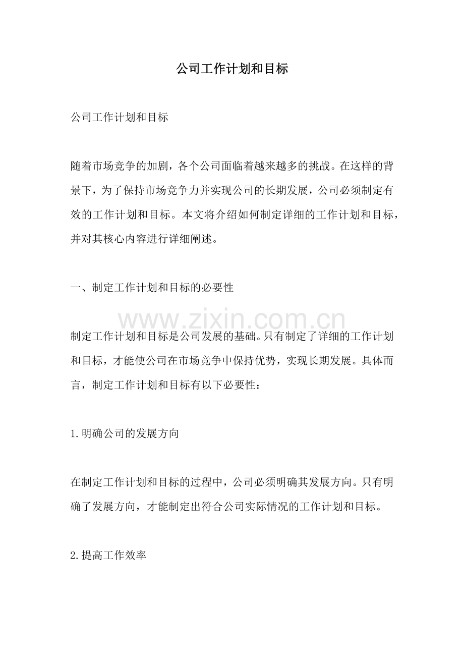 公司工作计划和目标.docx_第1页