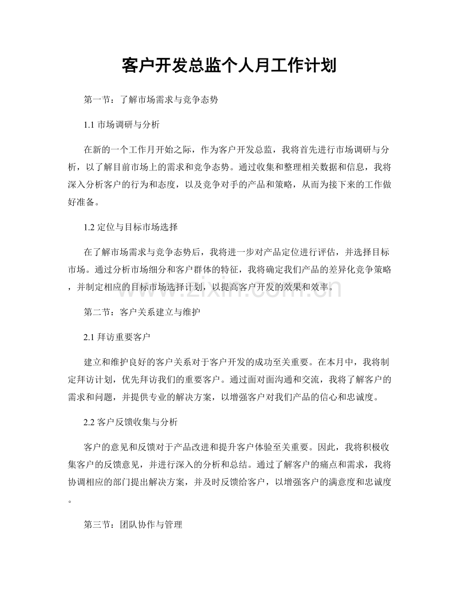 客户开发总监个人月工作计划.docx_第1页