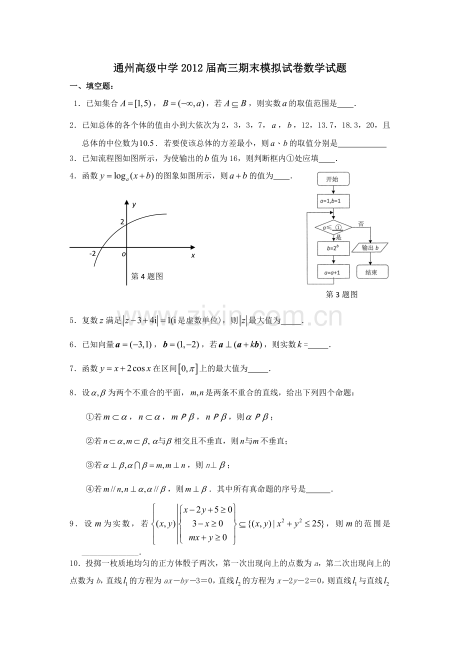 江苏省通州高级中学高三数学期末模拟试卷试题新人教A版.doc_第1页