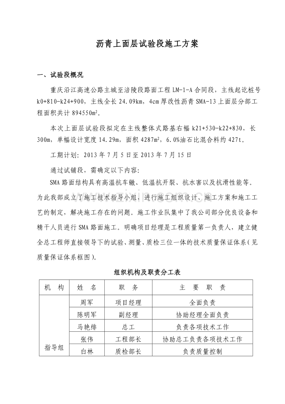 沥青混凝土上面层试验段施工方案.docx_第1页