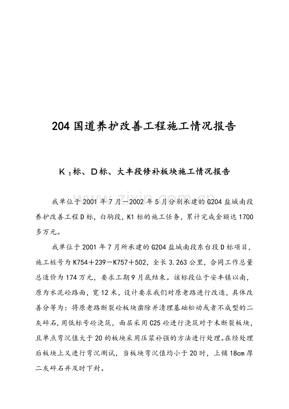 204国道养护改善工程施工情况报告.docx_第1页