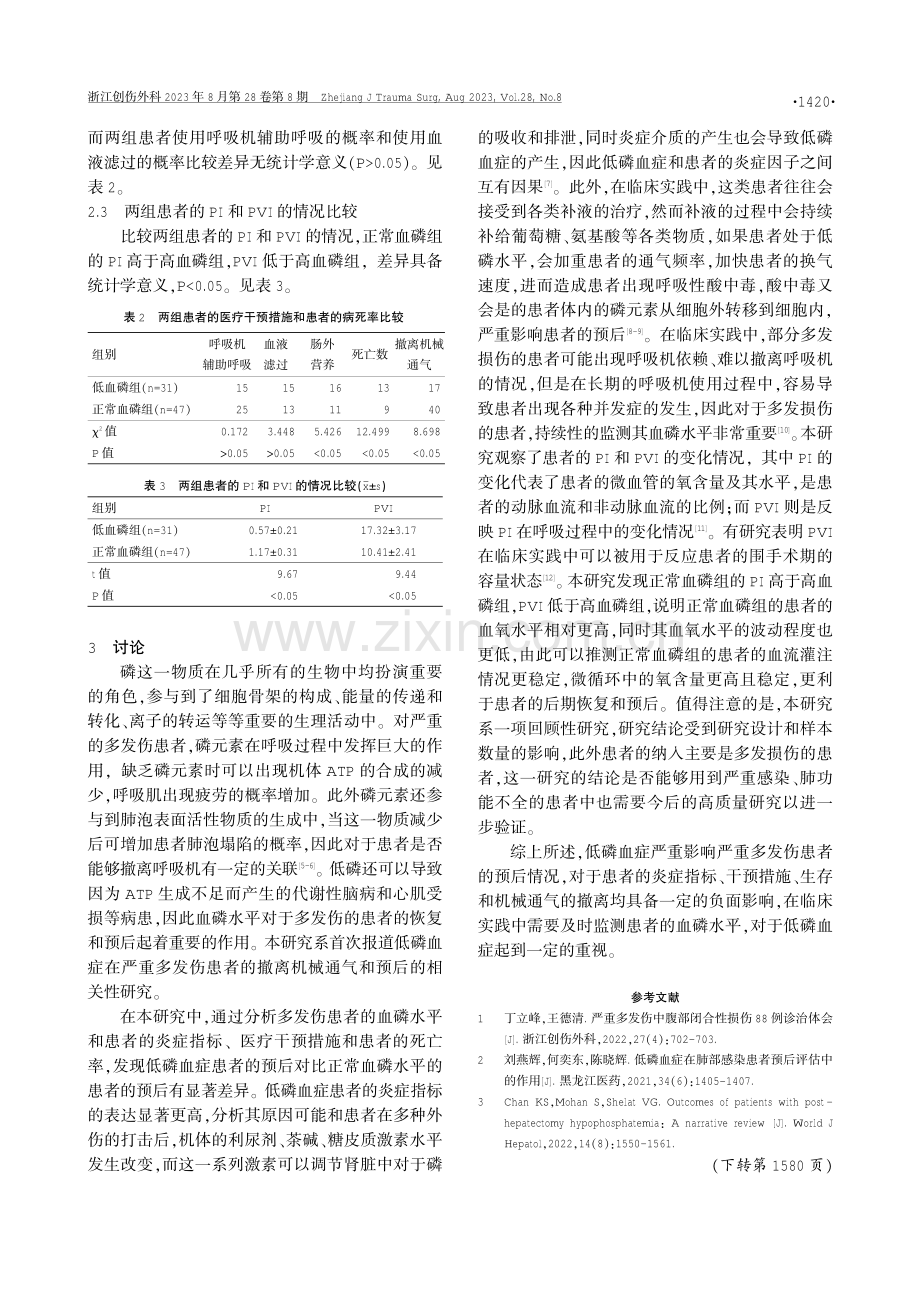 低磷血症对严重多发伤患者机械通气撤机后炎症因子变化及预后的影响 (1).pdf_第3页