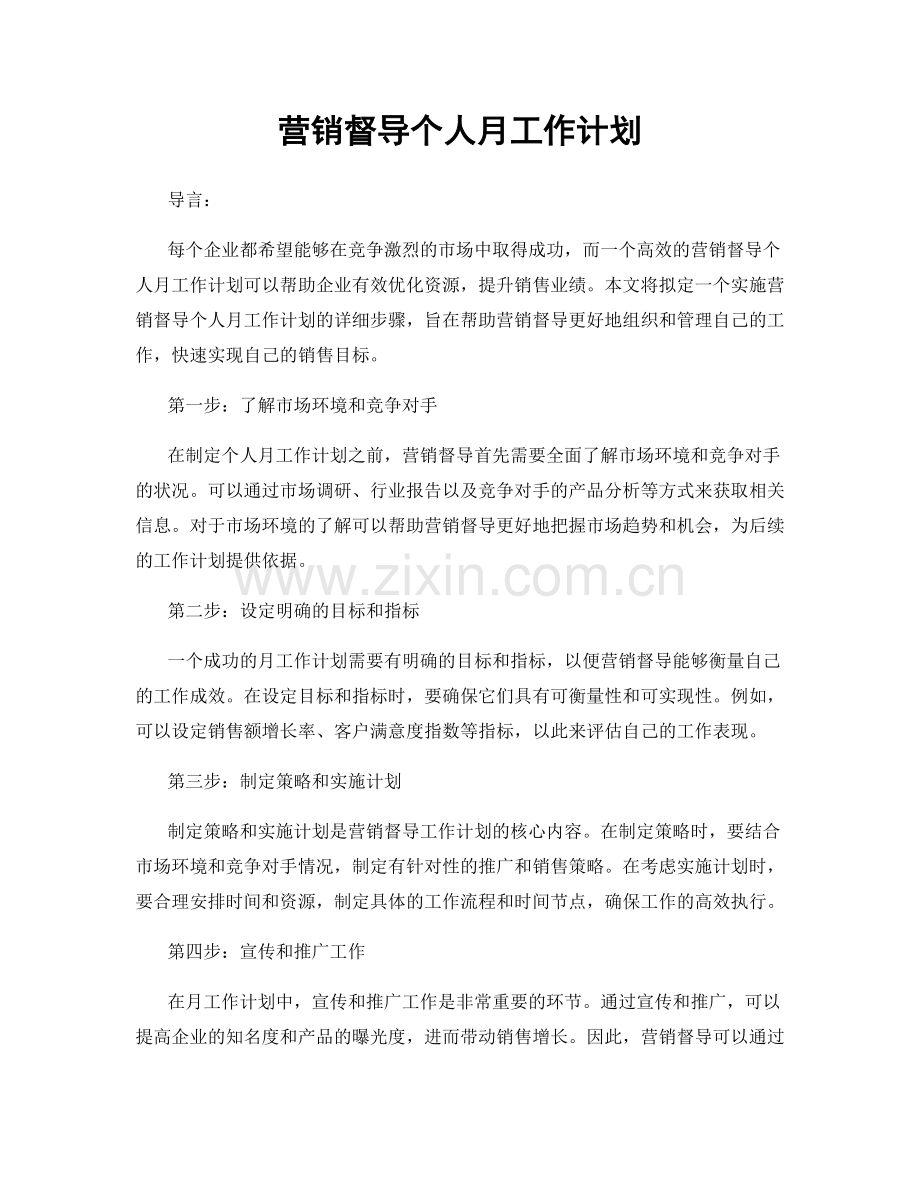 营销督导个人月工作计划.docx_第1页