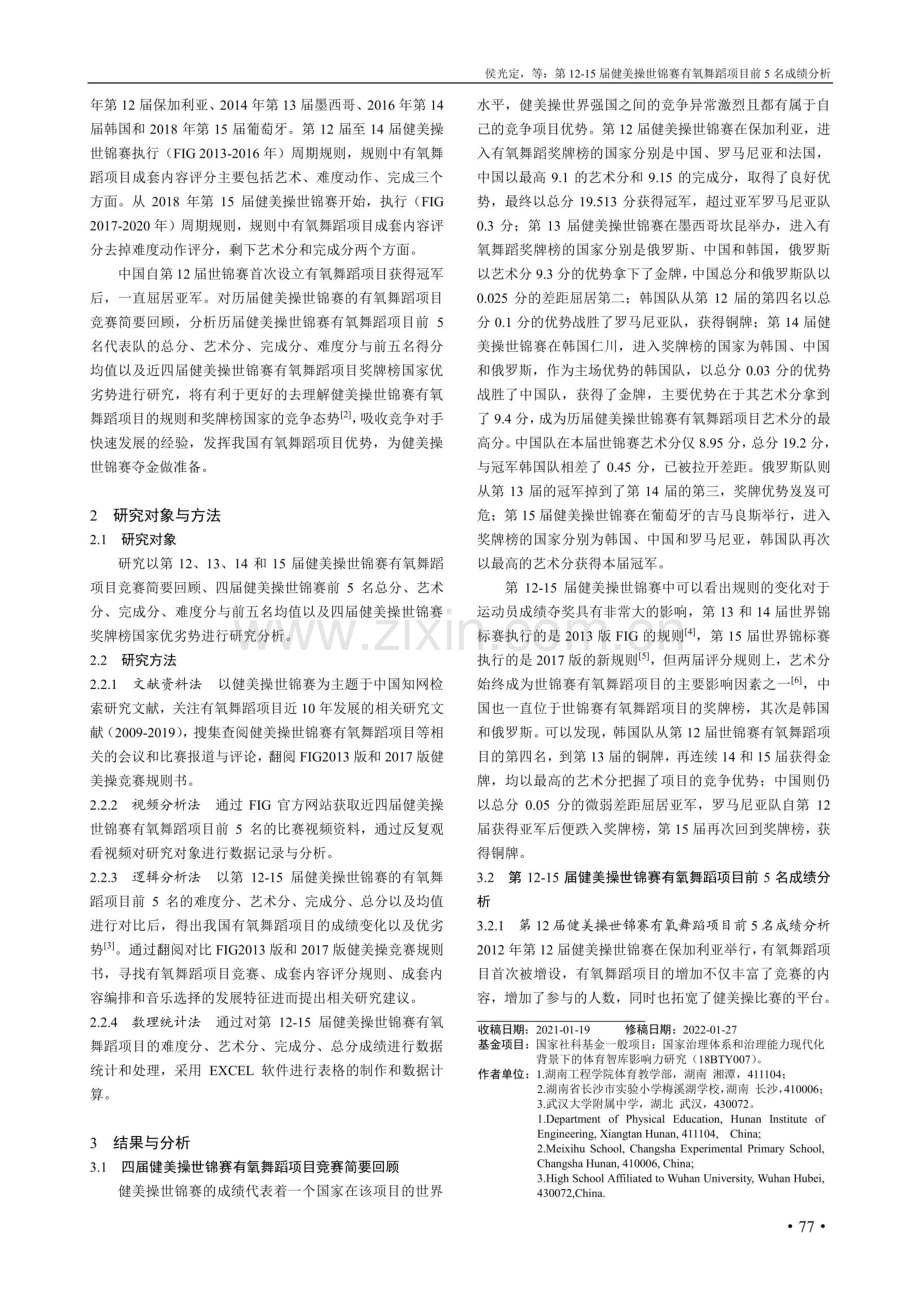 第12-15届健美操世锦赛有氧舞蹈项目前5名成绩分析.pdf_第2页