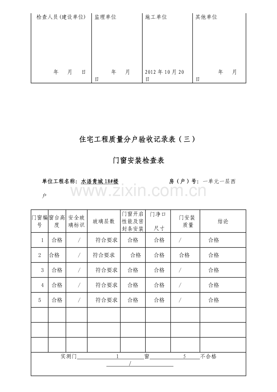 03住宅工程质量分户验收记录表三门窗安装检查表.doc_第3页