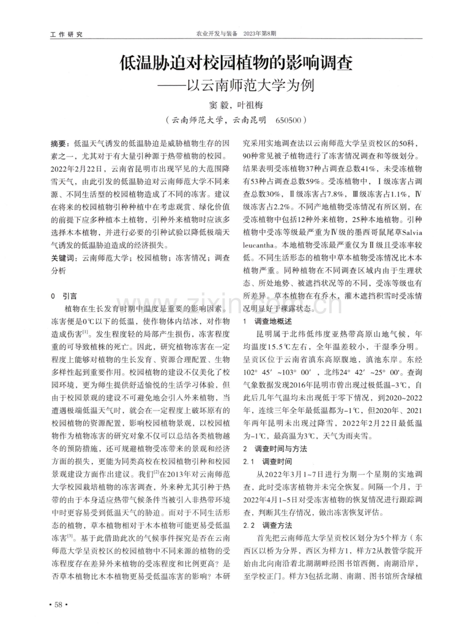 低温胁迫对校园植物的影响调查——以云南师范大学为例.pdf_第1页