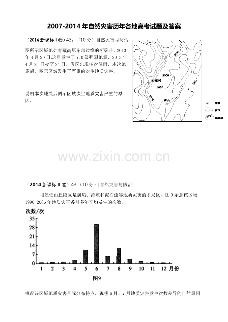 历年自然灾害高考试题及答案.doc_第1页