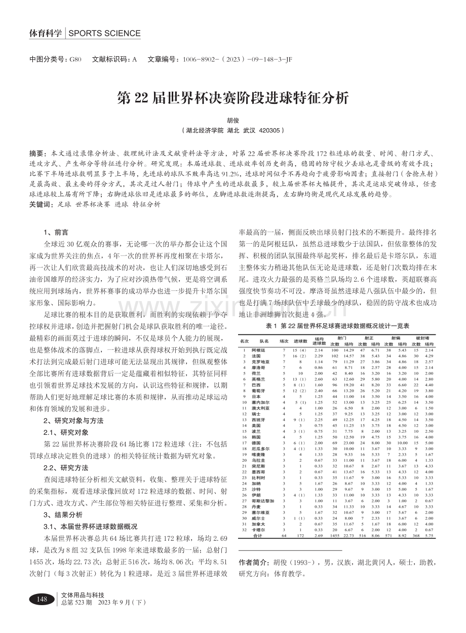 第22届世界杯决赛阶段进球特征分析.pdf_第1页