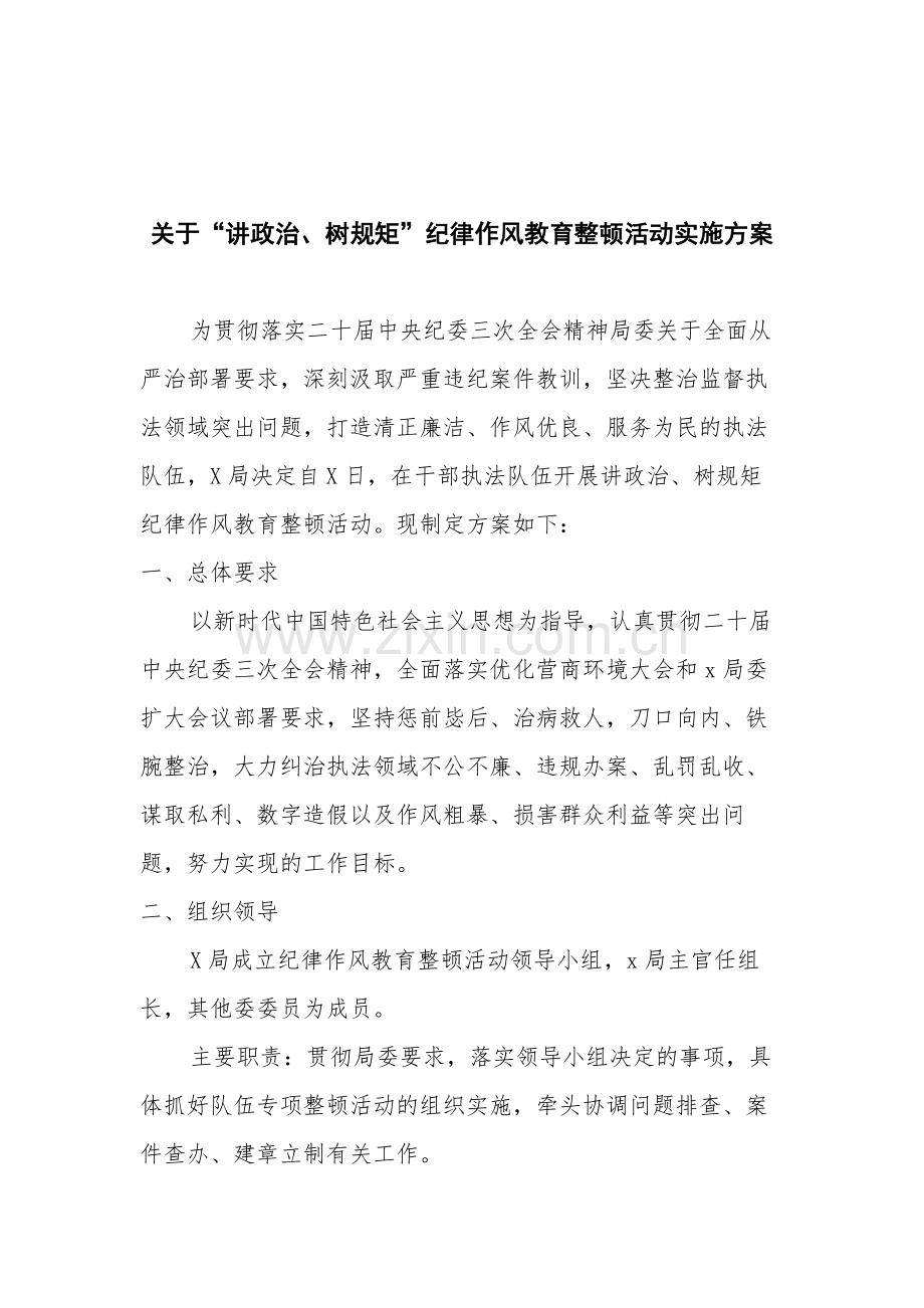 关于“讲政治、树规矩”纪律作风教育整顿活动实施方案.docx_第1页