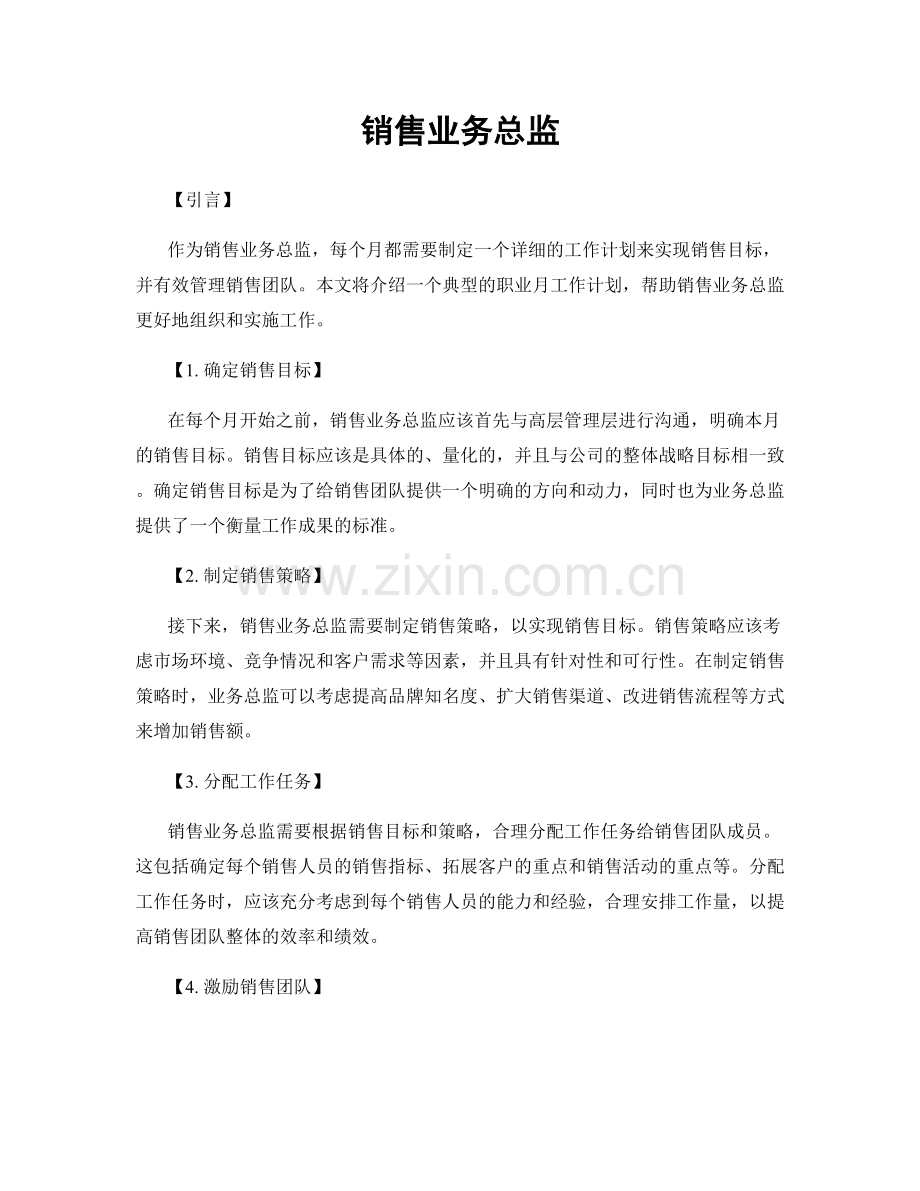 月度工作计划：销售业务总监.docx_第1页