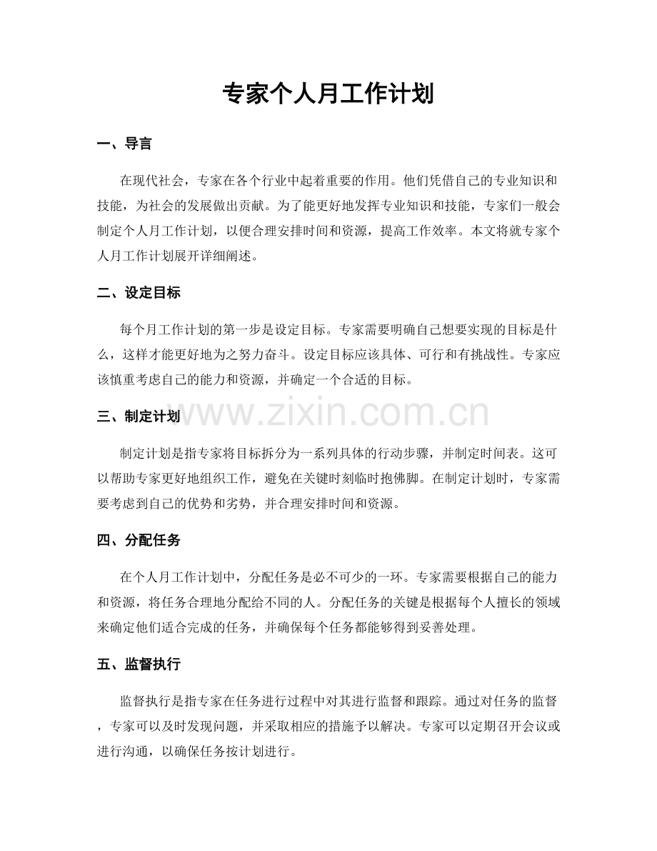 专家个人月工作计划.docx_第1页