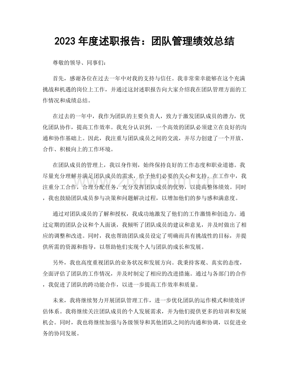 2023年度述职报告：团队管理绩效总结.docx_第1页