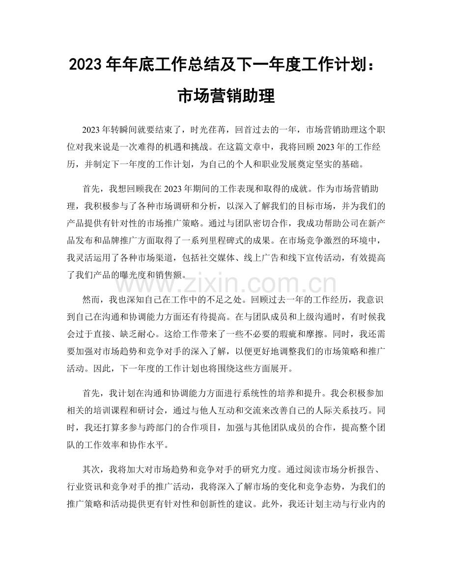 2023年年底工作总结及下一年度工作计划：市场营销助理.docx_第1页