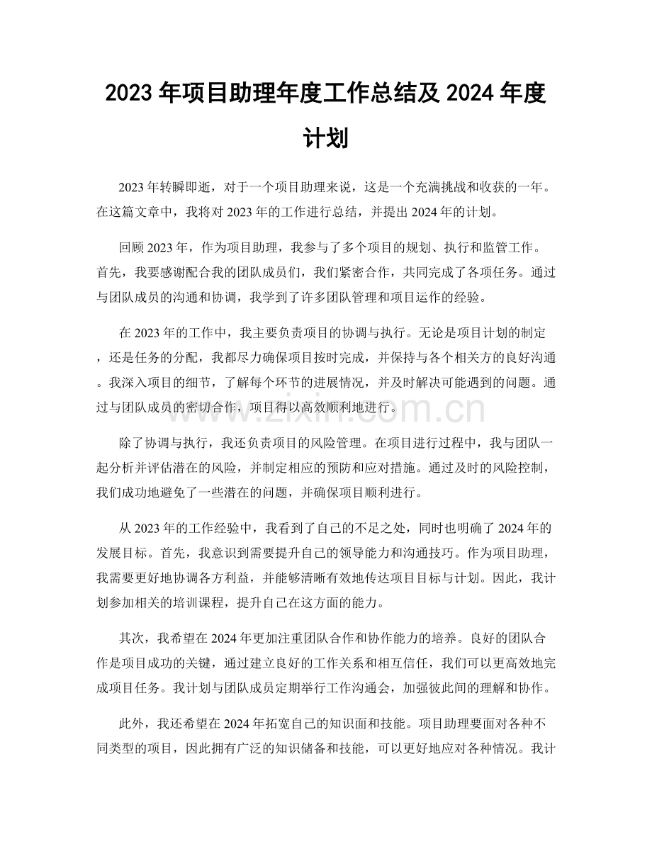 2023年项目助理年度工作总结及2024年度计划.docx_第1页