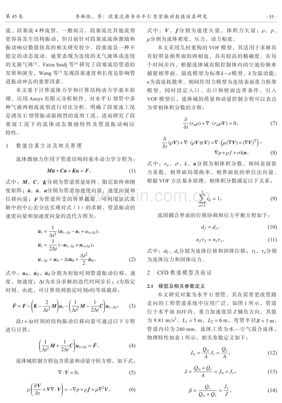 段塞流诱导水平U型管振动数值仿真研究.pdf_第2页