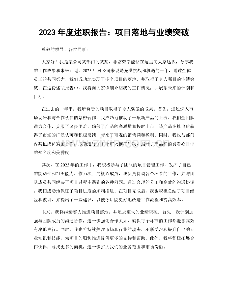 2023年度述职报告：项目落地与业绩突破.docx_第1页