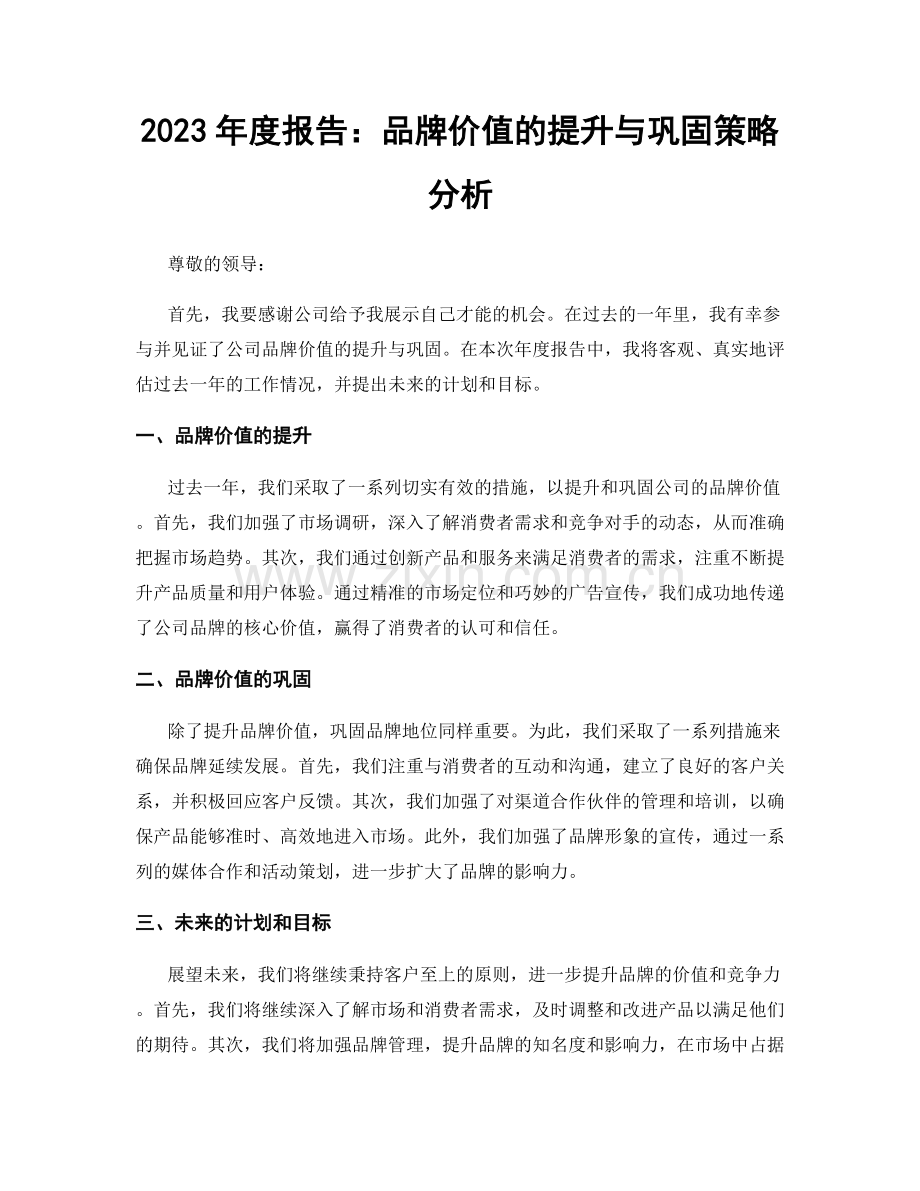 2023年度报告：品牌价值的提升与巩固策略分析.docx_第1页