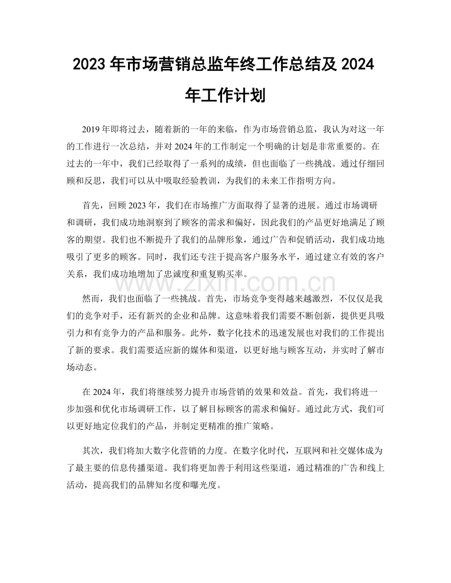 2023年市场营销总监年终工作总结及2024年工作计划.docx_第1页