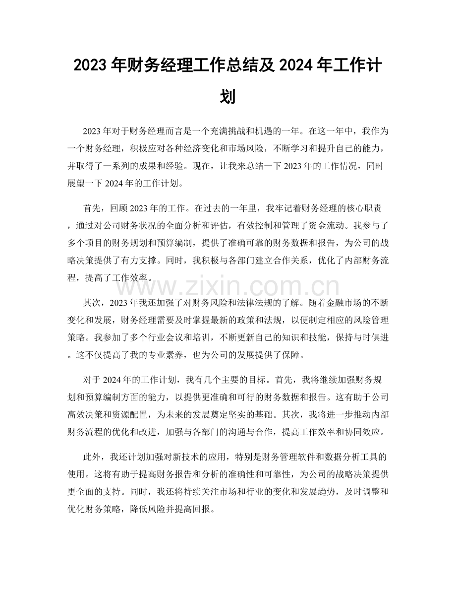 2023年财务经理工作总结及2024年工作计划.docx_第1页