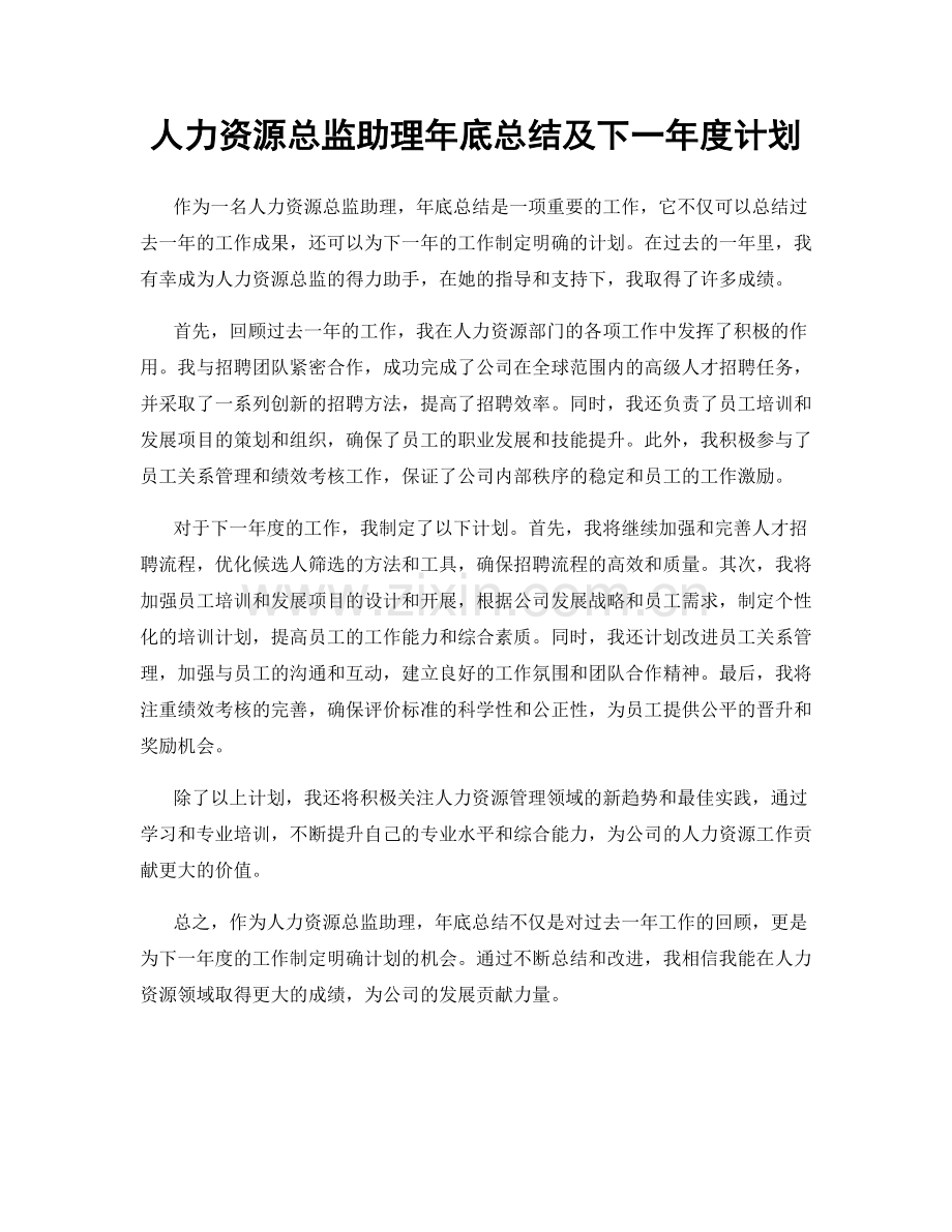 人力资源总监助理年底总结及下一年度计划.docx_第1页