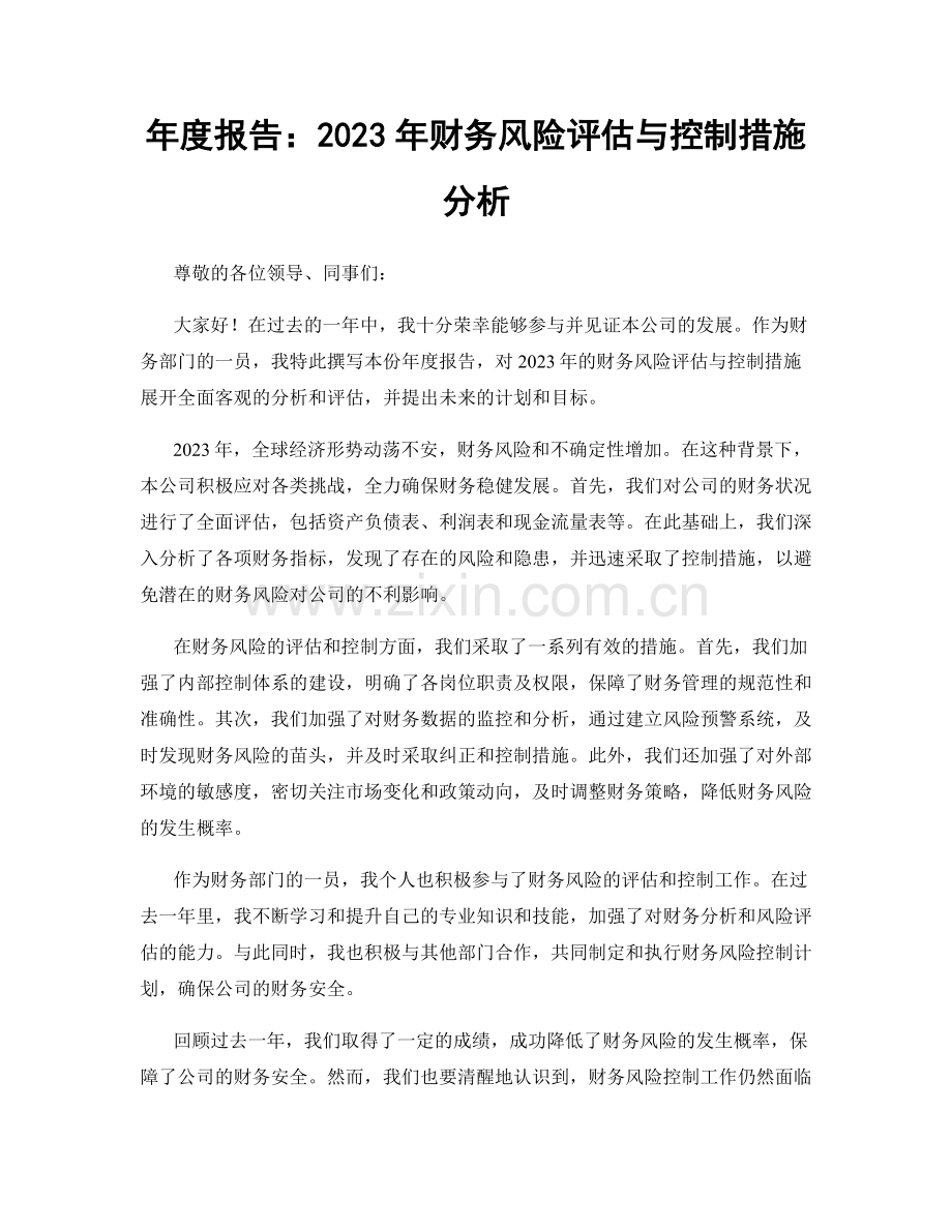 年度报告：2023年财务风险评估与控制措施分析.docx_第1页