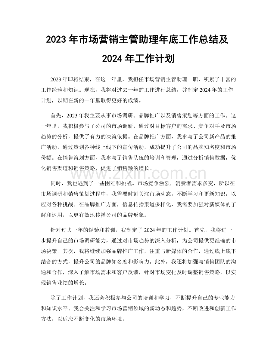 2023年市场营销主管助理年底工作总结及2024年工作计划.docx_第1页