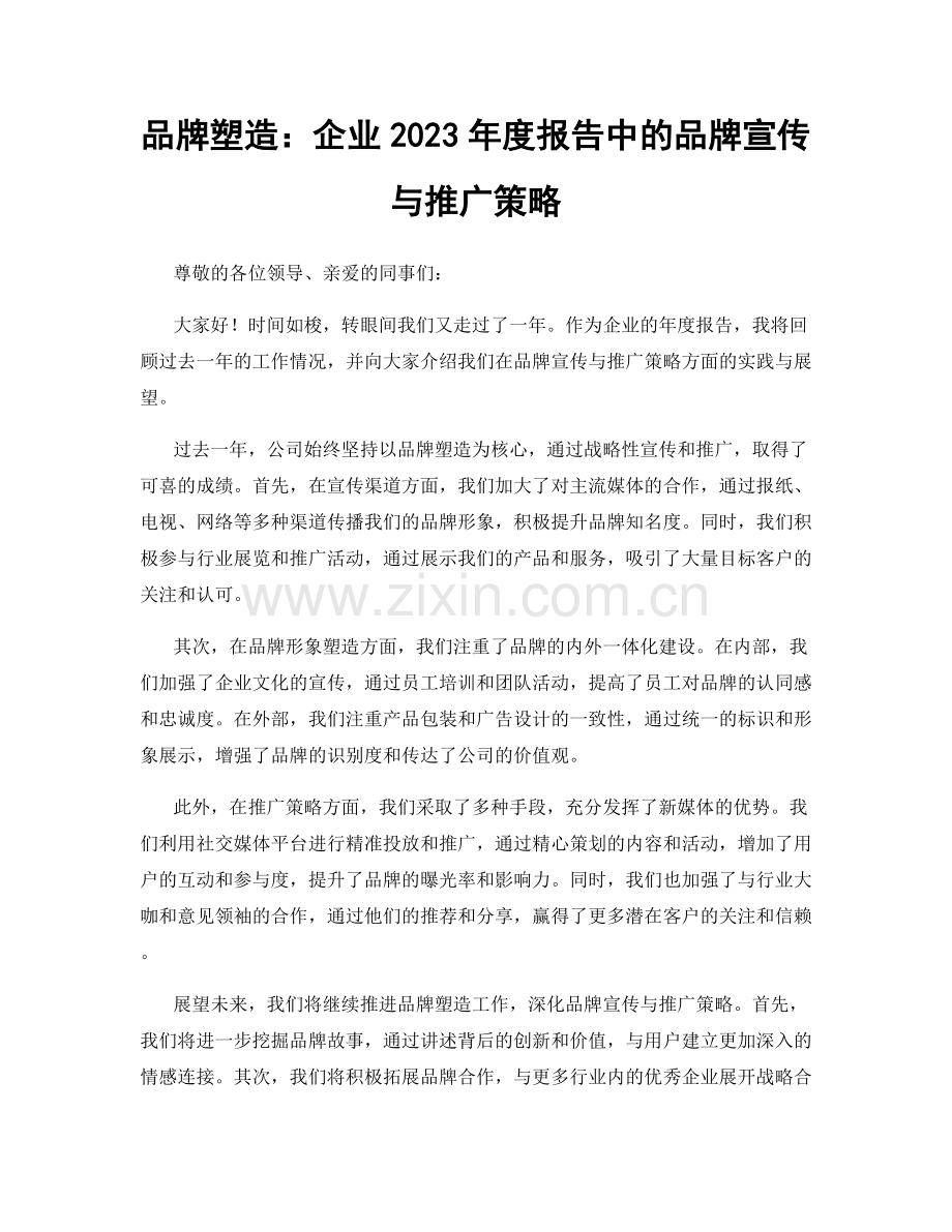 品牌塑造：企业2023年度报告中的品牌宣传与推广策略.docx_第1页