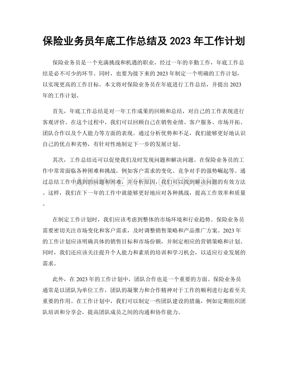 保险业务员年底工作总结及2023年工作计划.docx_第1页