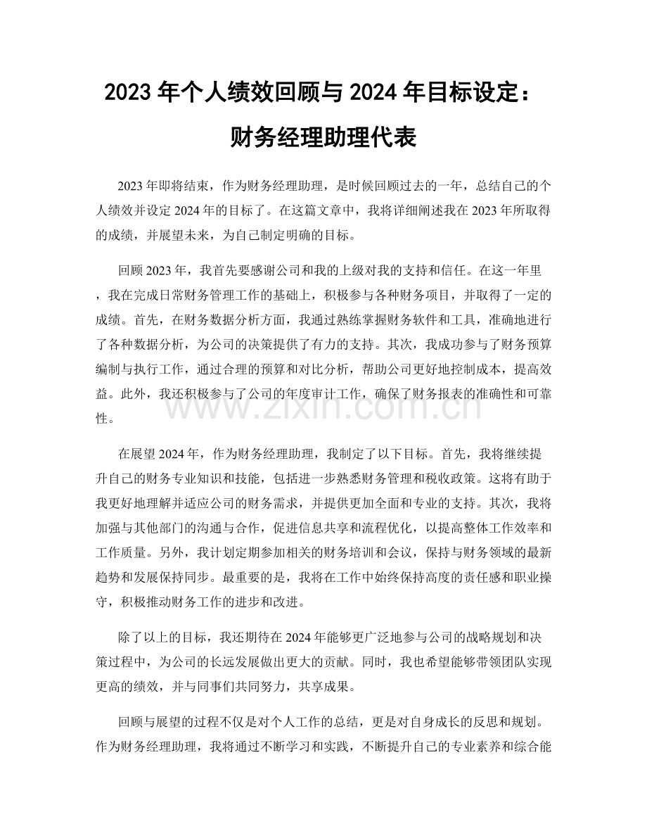 2023年个人绩效回顾与2024年目标设定：财务经理助理代表.docx_第1页