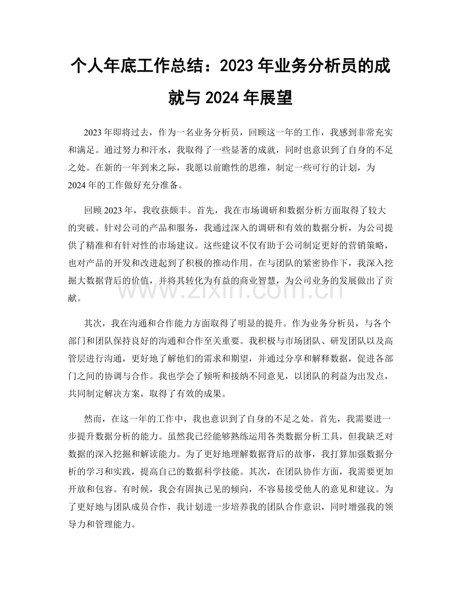 个人年底工作总结：2023年业务分析员的成就与2024年展望.docx_第1页