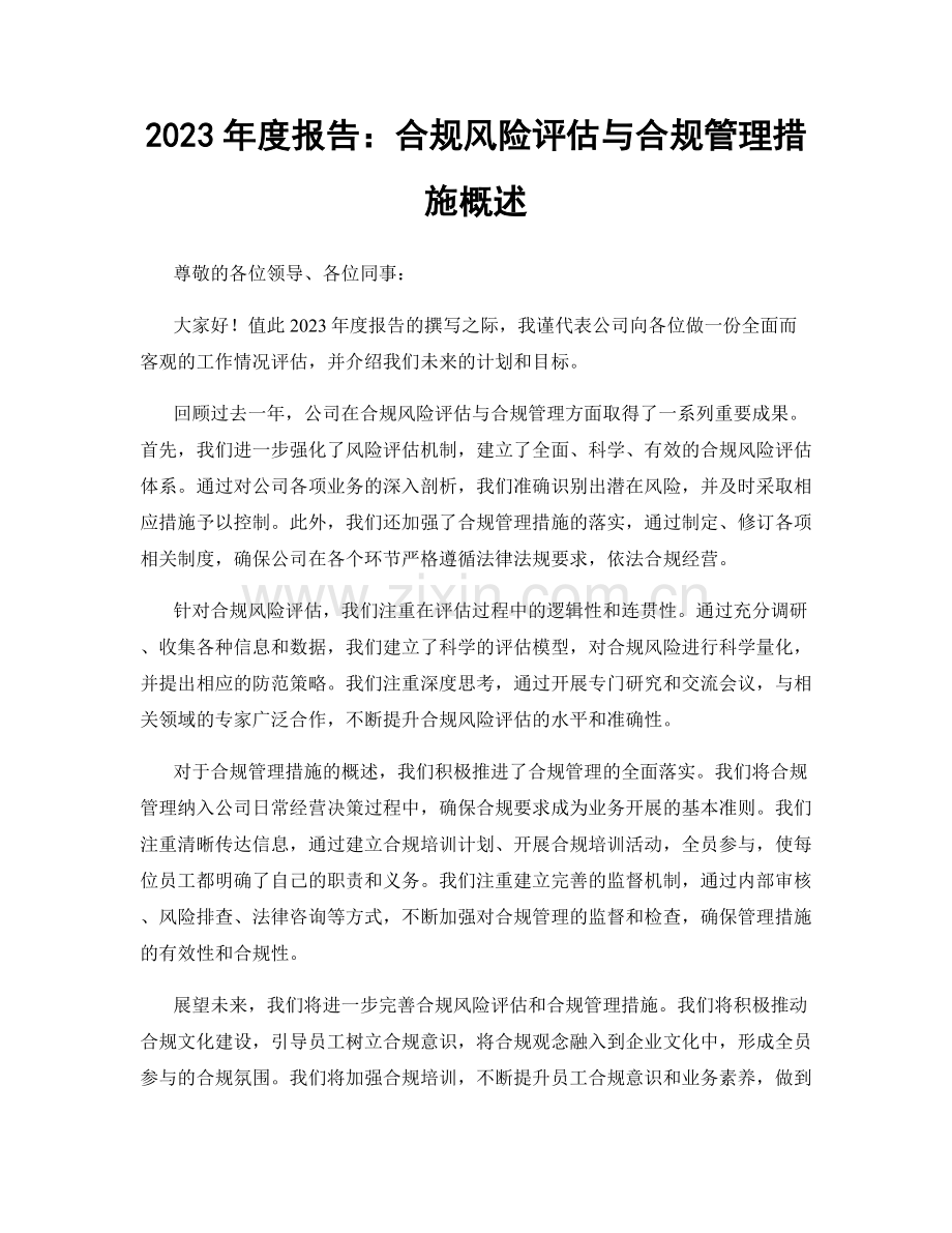 2023年度报告：合规风险评估与合规管理措施概述.docx_第1页