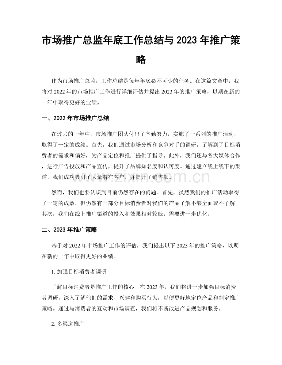 市场推广总监年底工作总结与2023年推广策略.docx_第1页