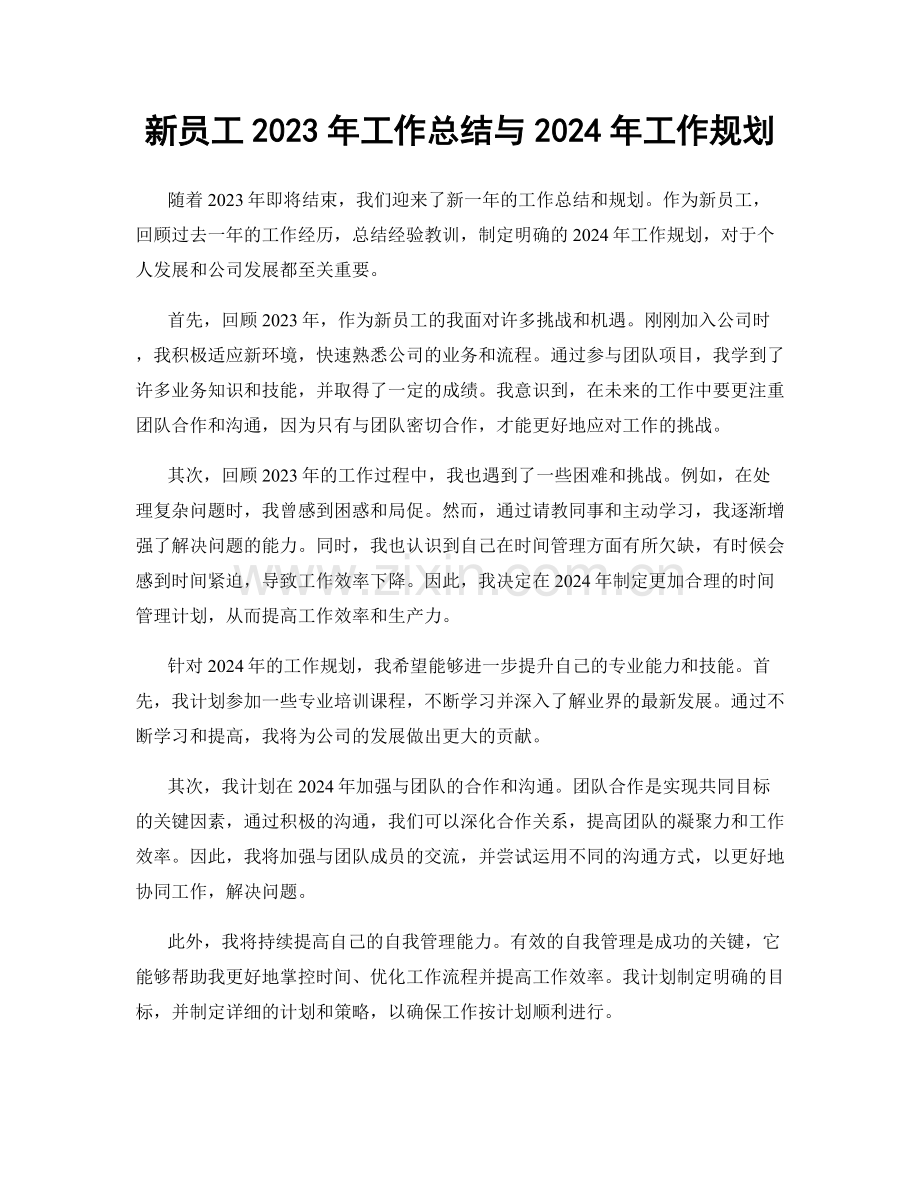 新员工2023年工作总结与2024年工作规划.docx_第1页