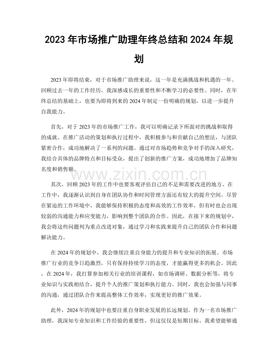 2023年市场推广助理年终总结和2024年规划.docx_第1页